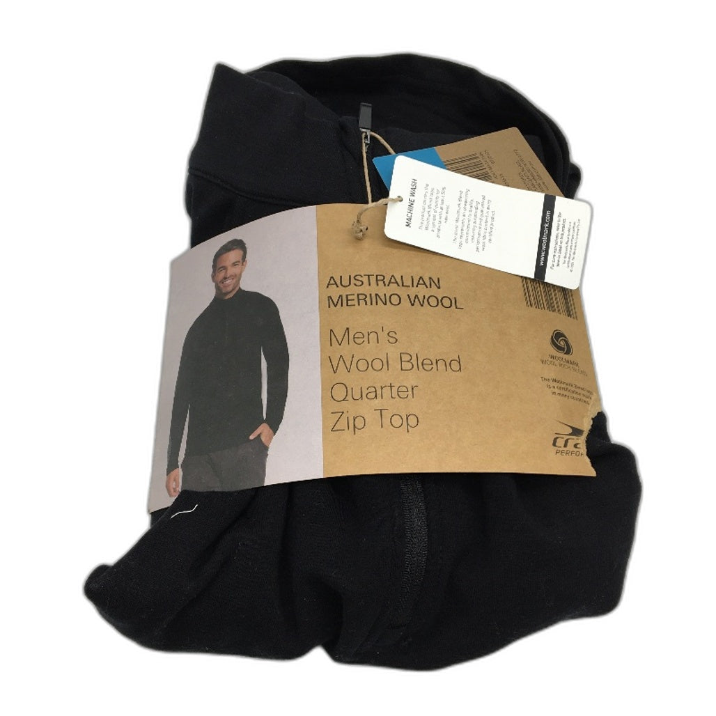 Crane Soft Black Australian Merino Wool Blend Quarter Zip Top Mens Size L NEW