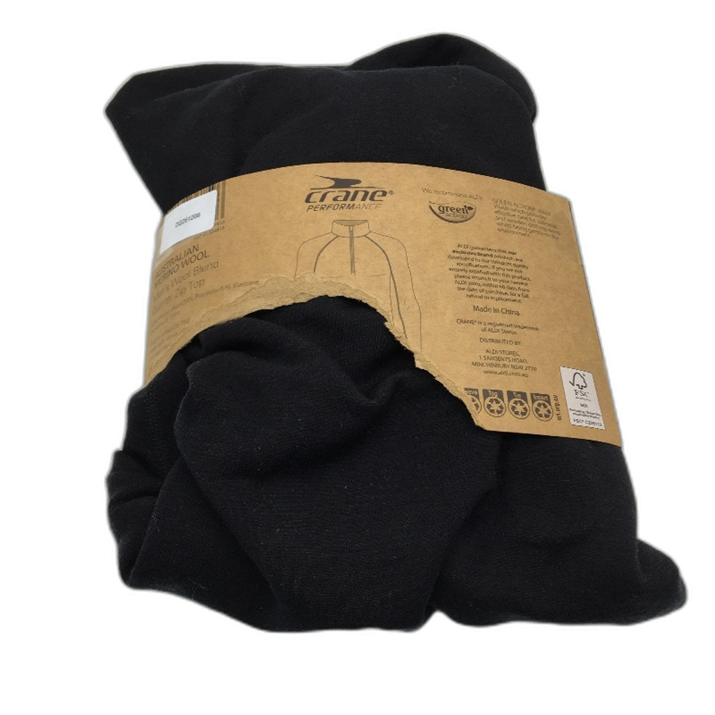 Crane Soft Black Australian Merino Wool Blend Quarter Zip Top Mens Size L NEW