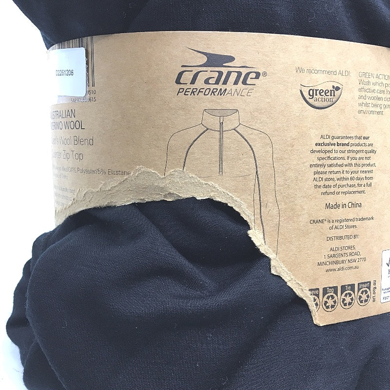 Crane Soft Black Australian Merino Wool Blend Quarter Zip Top Mens Size L NEW