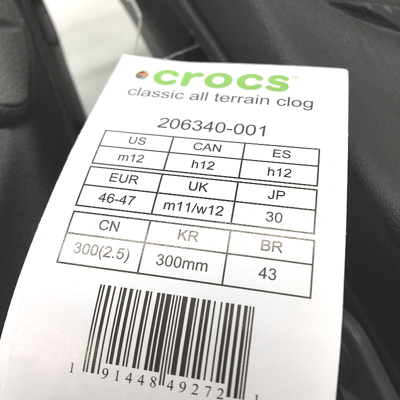 Crocs Iconic Comfort Black All Terrain Clog Shoe Mens US Size 12 EU 46-47 NEW