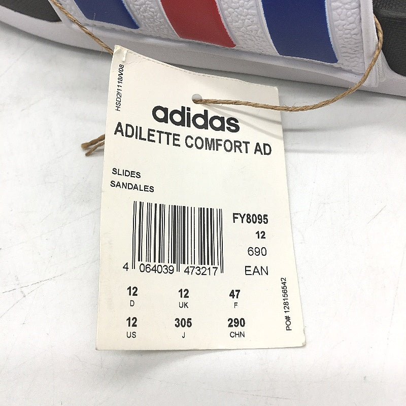 Adidas Black Adilette Comfort Adjustable Stripe Slides Mens Size US 12 EU 47 NEW
