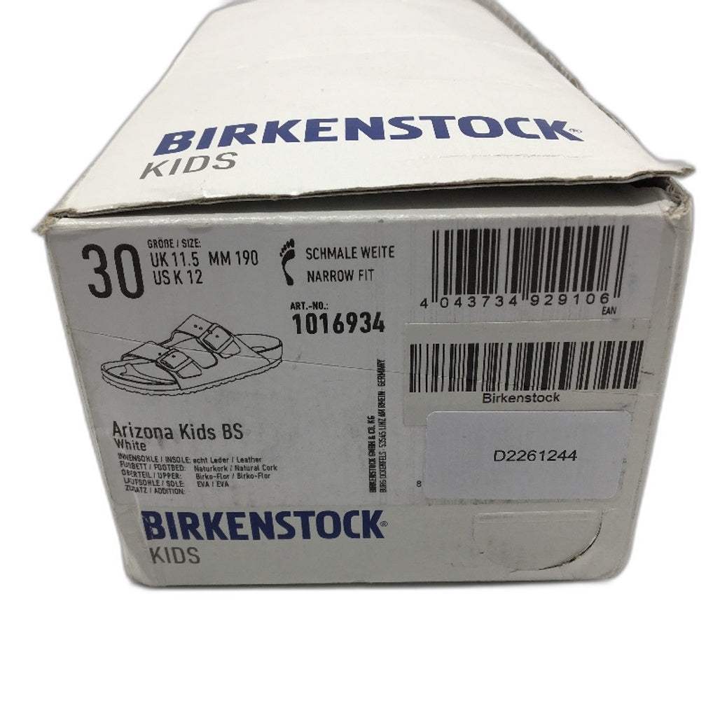 Birkenstock KIDS Arizona White Narrow Fit 2 Strap Slides Size US 12 EU 30 NEW