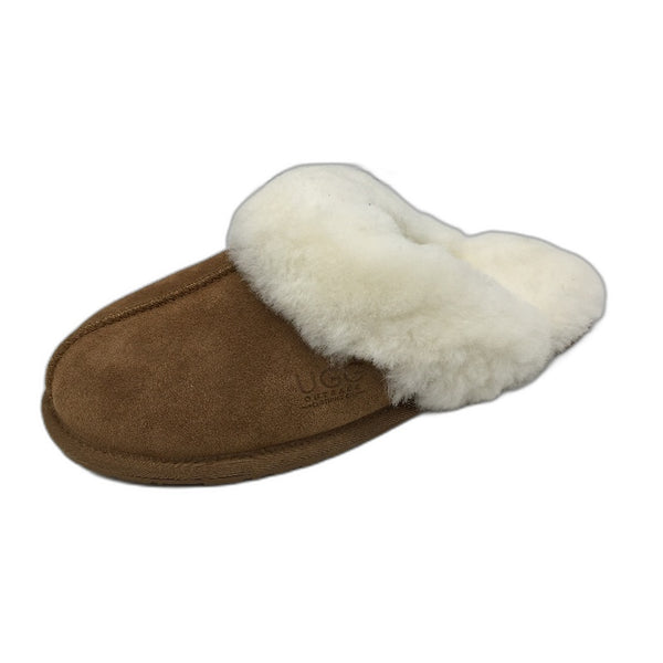 UGG Outback Sheepskin Chestnut Tan Scuff Slippers Size Mens 10 Ladies 11 NEW