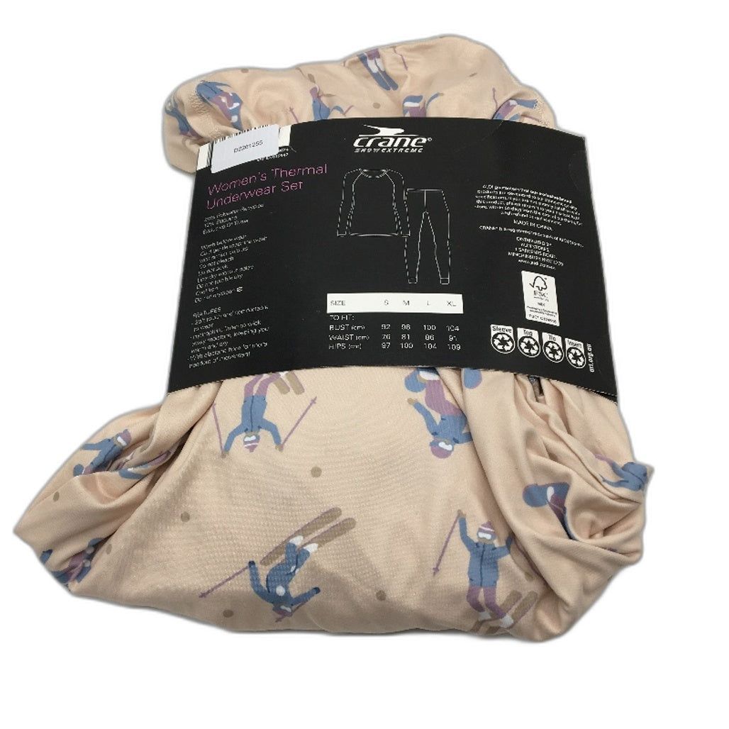 Crane Snow Extreme Beige Pattern Soft Thermal Underwear Set Ladies Size S NEW