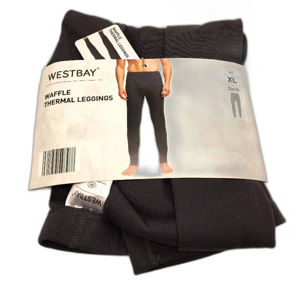 Westbay Grey Waffle Slim Fit Cotton Blend Thermal Leggings Mens Size XL NEW