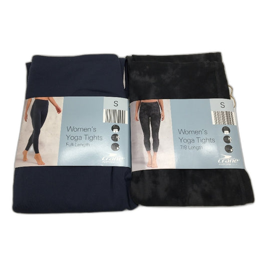 Crane Performance 2Pack Yoga Tights Black Mottled 7/8 Navy Full Length Sze S NEW