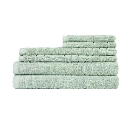 Sheraton Luxury Maison Sage Green 6 Piece 100% Cotton Textured Towel Set NEW