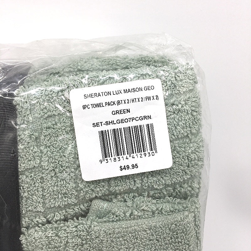 Sheraton Luxury Maison Sage Green 6 Piece 100% Cotton Textured Towel Set NEW