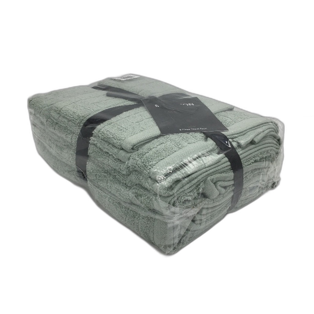 Sheraton Luxury Maison Sage Green 6 Piece 100% Cotton Textured Towel Set NEW