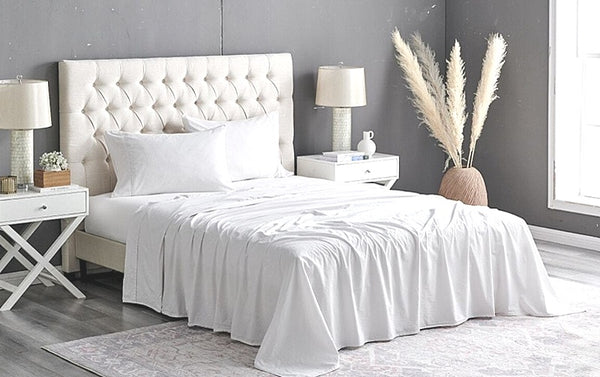 Brosa Sydney Stonewash 100% Cotton Bed Sheet Set White Nibus Cloud QUEEN Bed NEW
