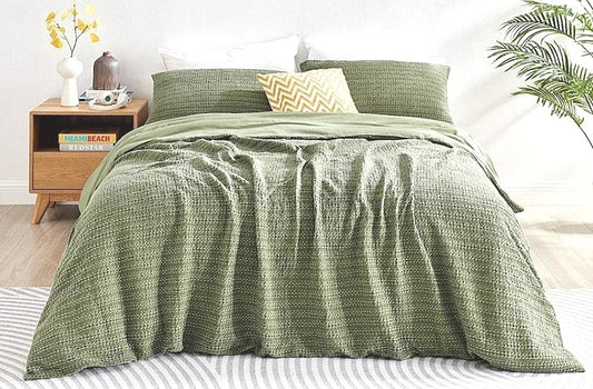 Brosa Oiled Green Marle Waterford Textured Waffle Quilt Cover Set QUEEN Bed NEW