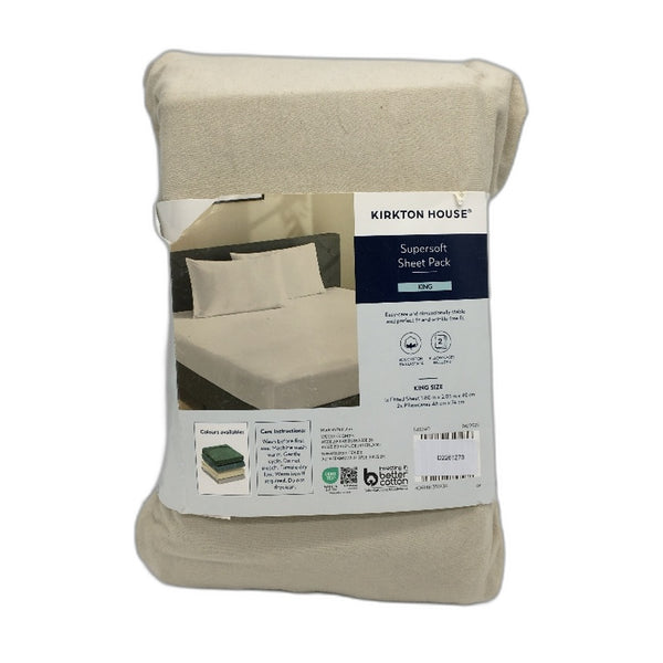 Kirkton House Beige Supersoft Jersey Style Cotton Fitted Sheet Pack KING NEW