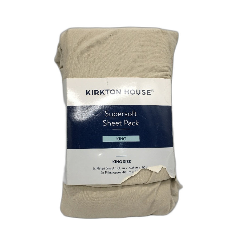 Kirkton House Beige Supersoft Jersey Style Cotton Fitted Sheet Pack KING NEW
