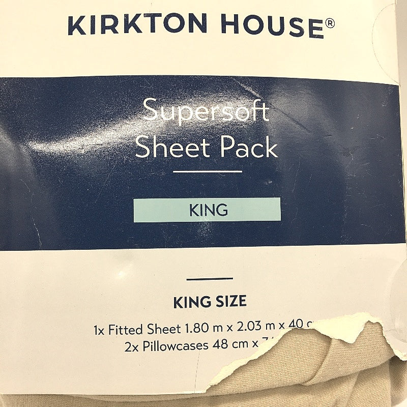 Kirkton House Beige Supersoft Jersey Style Cotton Fitted Sheet Pack KING NEW