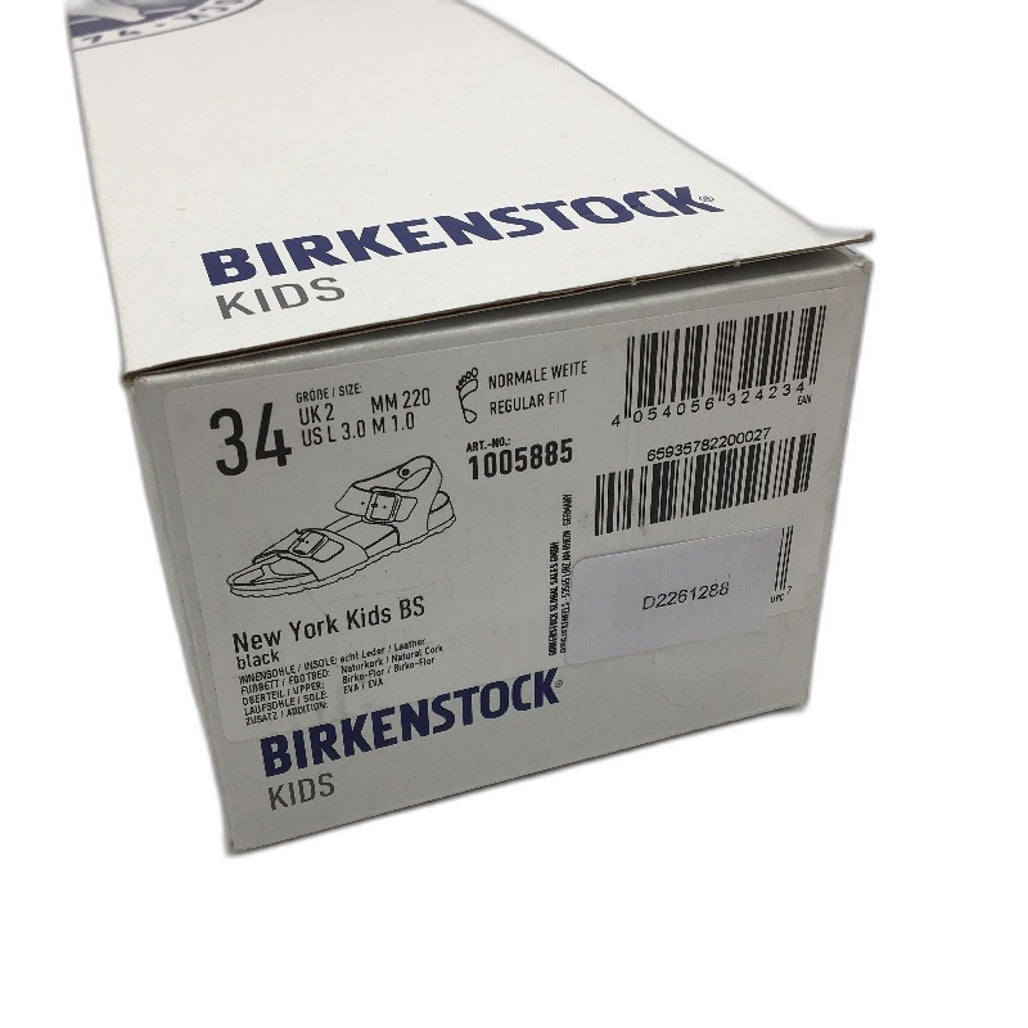 Birkenstock New York Kids Black Regular Fit 2 Strap Sandals Size US 3 EU 34 NEW