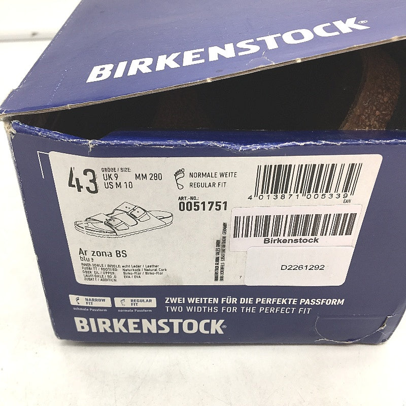 Birkenstock Classic Arizona Blue Regular Fit 2 Strap Slides Mens EU 43 US 10 NEW