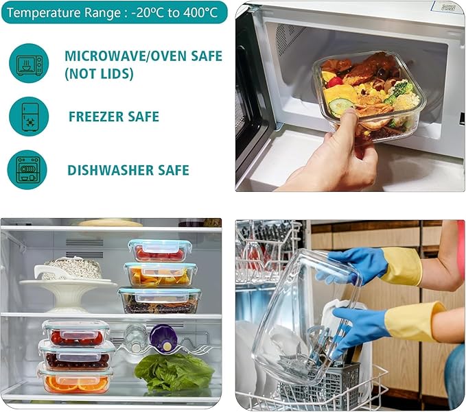 Feshory Set of 12 Glass Meal Prep Food Storage Containers Airtight Lids NEW