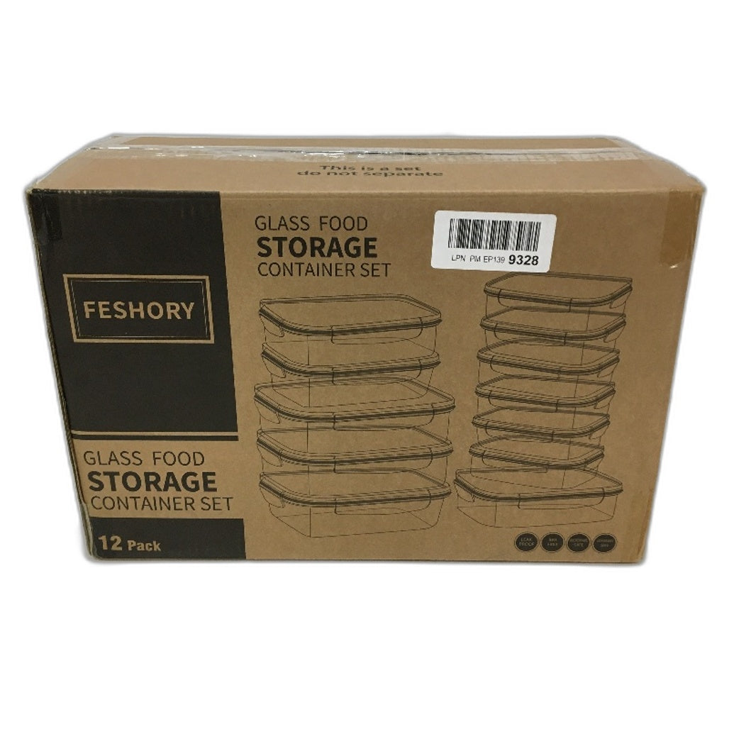 Feshory Set of 12 Glass Meal Prep Food Storage Containers Airtight Lids NEW