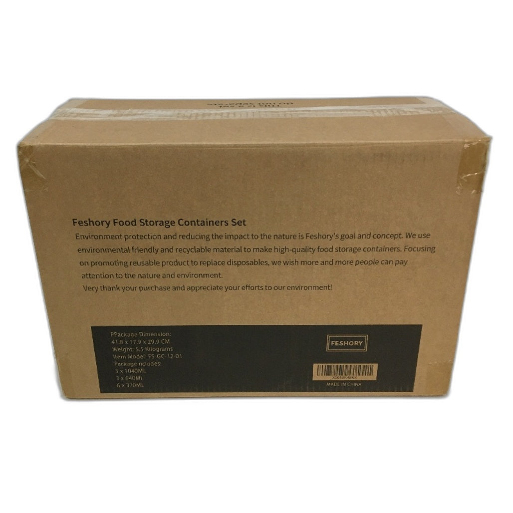 Feshory Set of 12 Glass Meal Prep Food Storage Containers Airtight Lids NEW