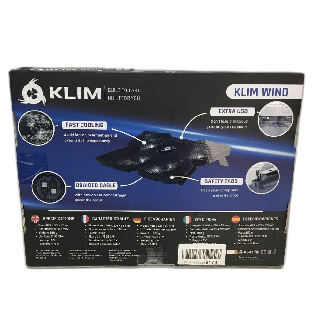 Klim Wind Laptop Cooling Pad 1200 RPM Cooling Ultra Silent Extra USB Port NEW