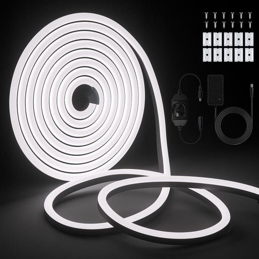 Cozylady White Neon LED Rope Light 5m Flexible With Power Supply And Dimmer NEW