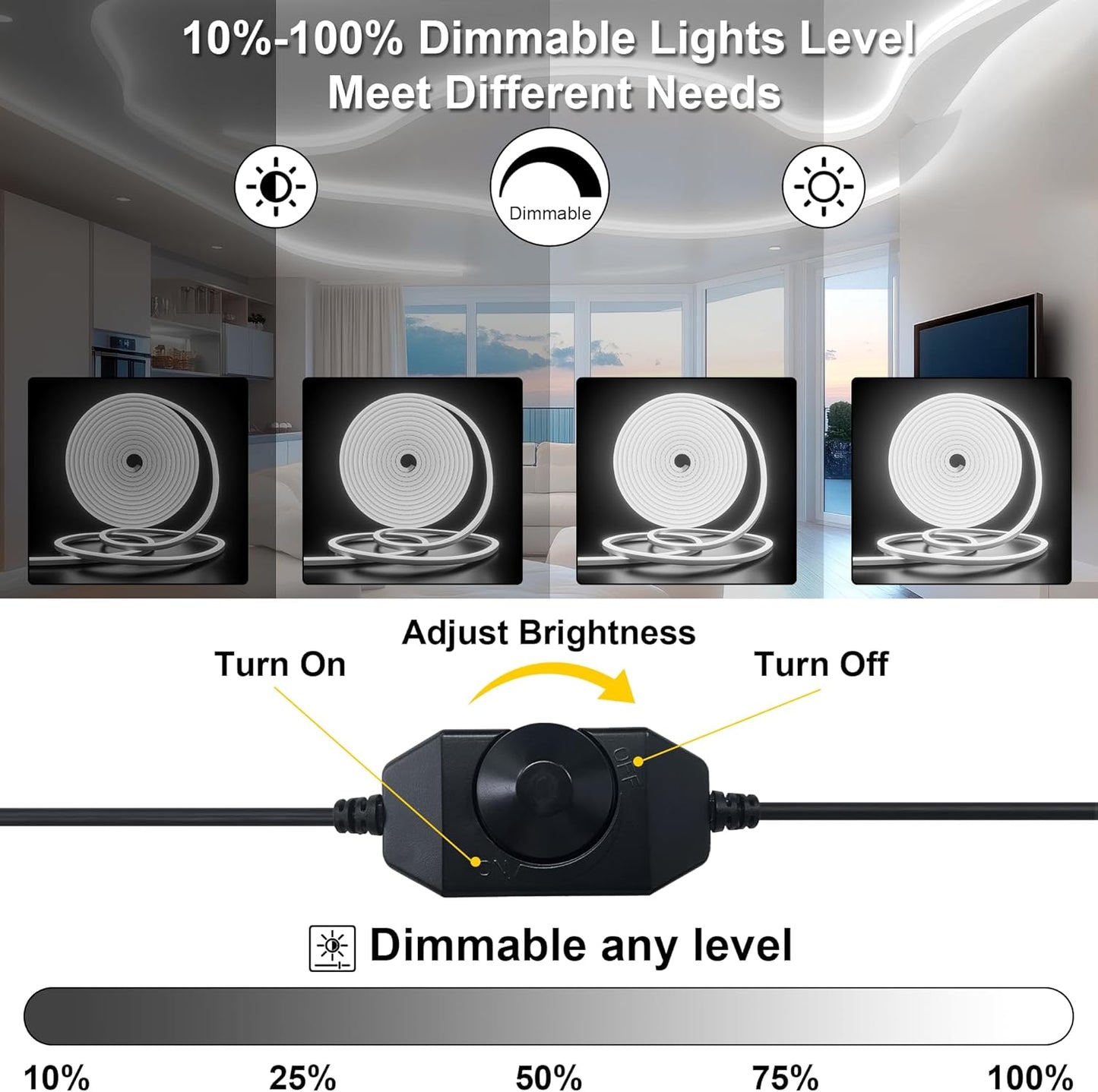 Cozylady White Neon LED Rope Light 5m Flexible With Power Supply And Dimmer NEW