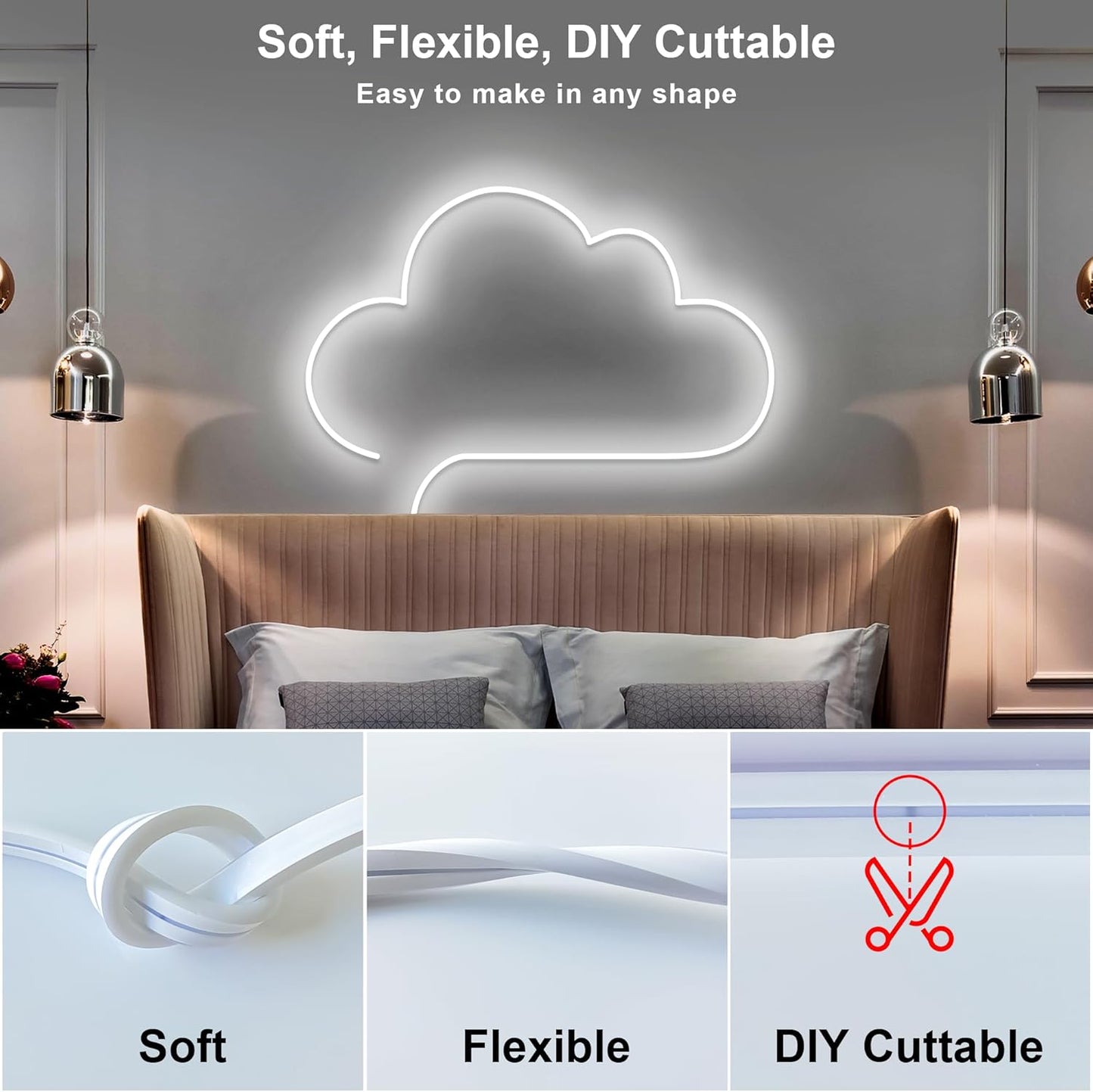 Cozylady White Neon LED Rope Light 5m Flexible With Power Supply And Dimmer NEW