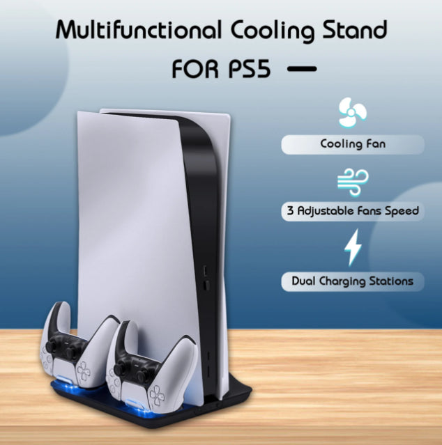 Dobe PS5 Multifunctional Vertical Stand Cooling Fan Dual Charging Station NEW