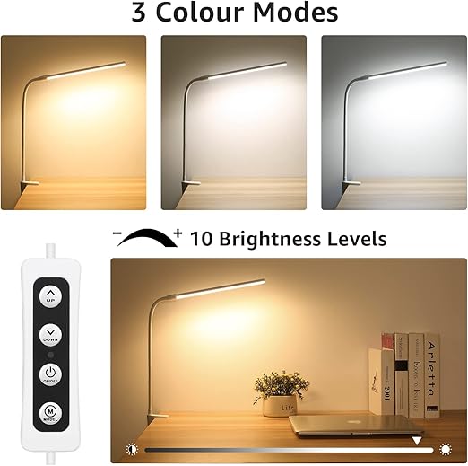 Lepro LED Desk Lamp With Clamp Dimmable Reading Light 3 Colour Modes White NEW