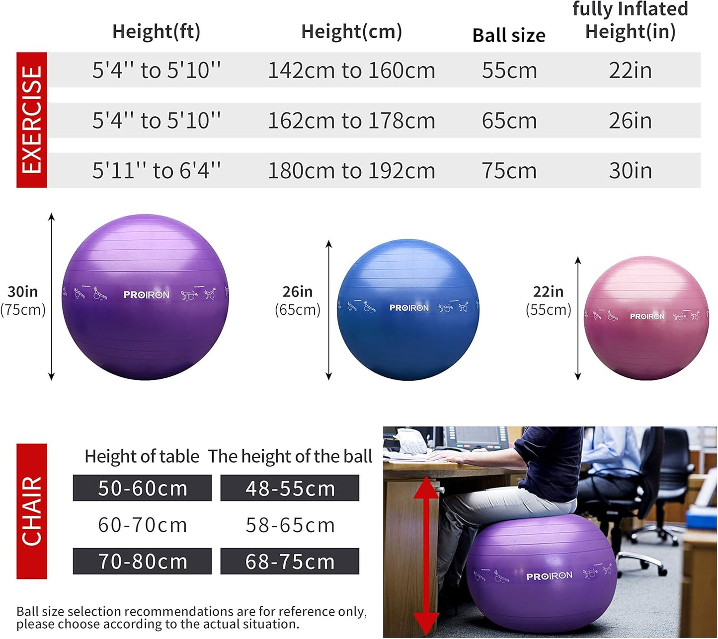 PROIRON Extra Thick Exercise Yoga Pilates Ball 55cm With Pump NEW
