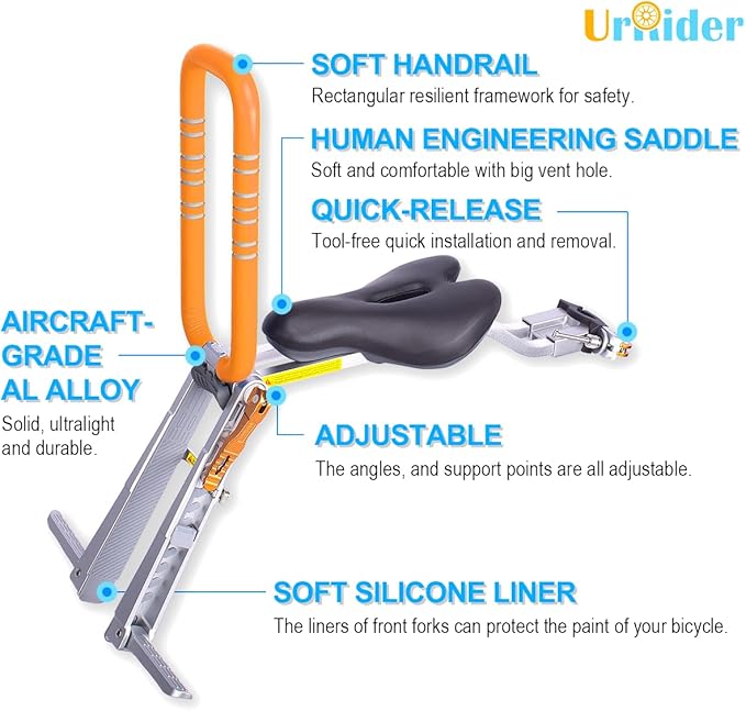 UrRider Child Bike Seat Adjustable Front Mount Bent Beams Safe & Enjoyable  NEW