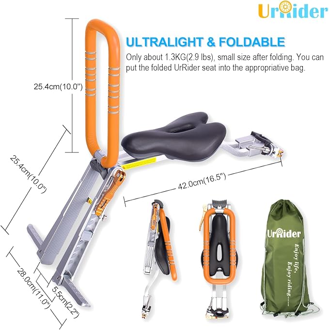 UrRider Child Bike Seat Adjustable Front Mount Bent Beams Safe & Enjoyable  NEW