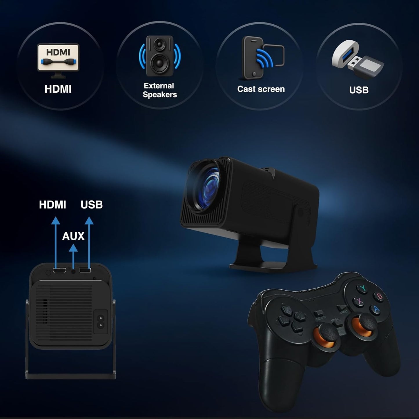 Smart Gaming Projector Built In Retro Emulator Dual Wireless Controller