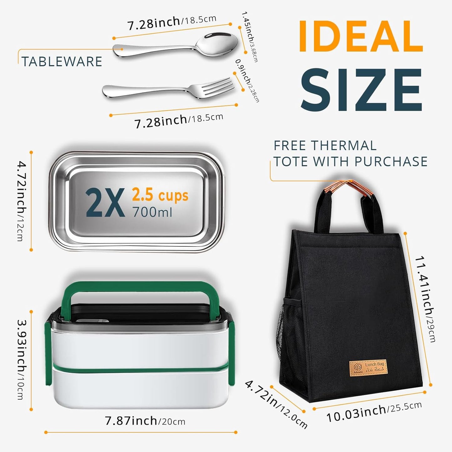 Adando Stainless Steel Lunch Box 1400ml Thermal Insulation Detachable NEW