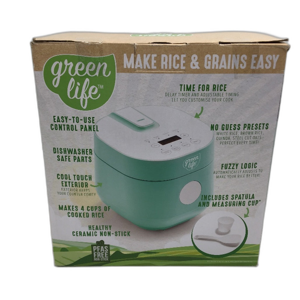 Green Life Rice & Grain Cooker 1.2L Makes 4 Cups PFAS Free Non Stick Coating NEW