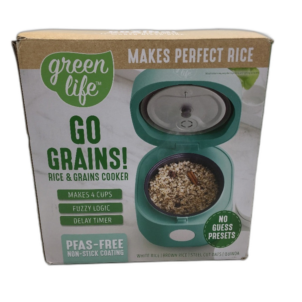 Green Life Rice & Grain Cooker 1.2L Makes 4 Cups PFAS Free Non Stick Coating NEW