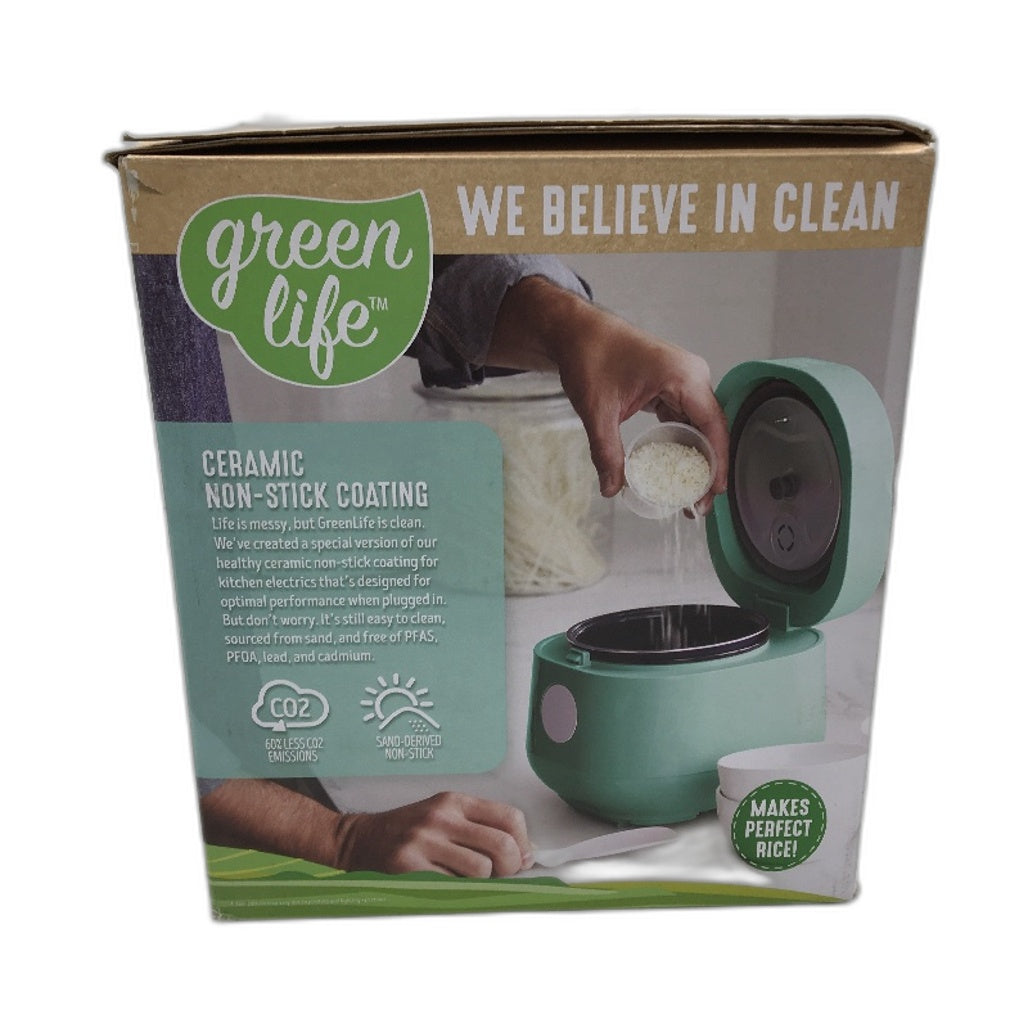 Green Life Rice & Grain Cooker 1.2L Makes 4 Cups PFAS Free Non Stick Coating NEW