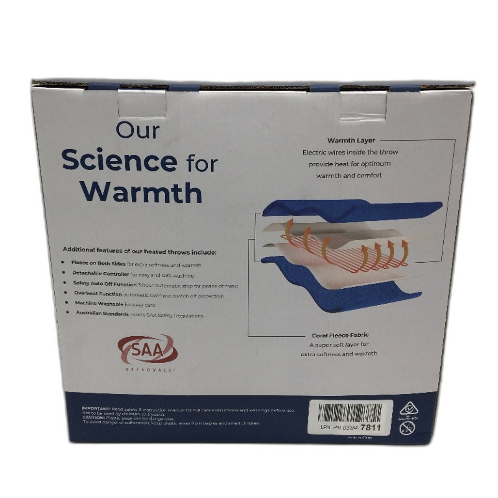 Dreamaker Blue 130x160cm Coral Fleece Electric Heated Throw Blanket