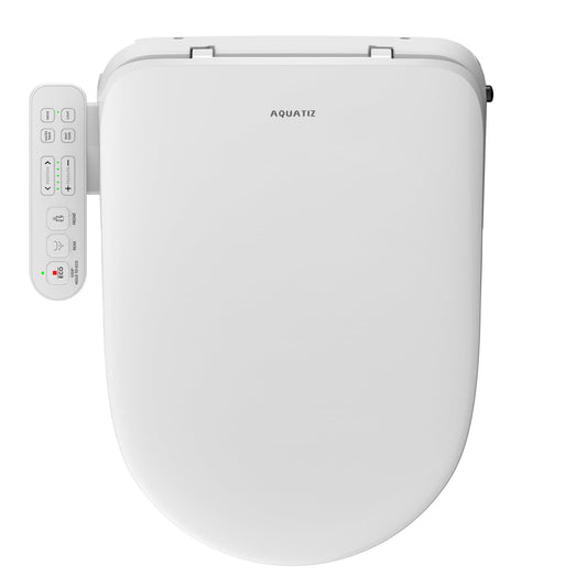 Aquatiz AQ1105 D-Shaped Side Panel Controlled White Smart Bidet Toilet Seat NEW