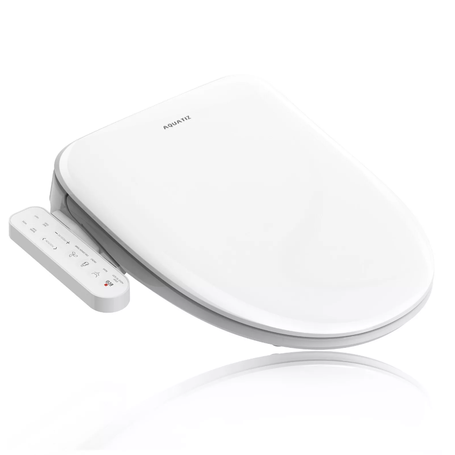 Aquatiz AQ1105 D-Shaped Side Panel Controlled White Smart Bidet Toilet Seat NEW