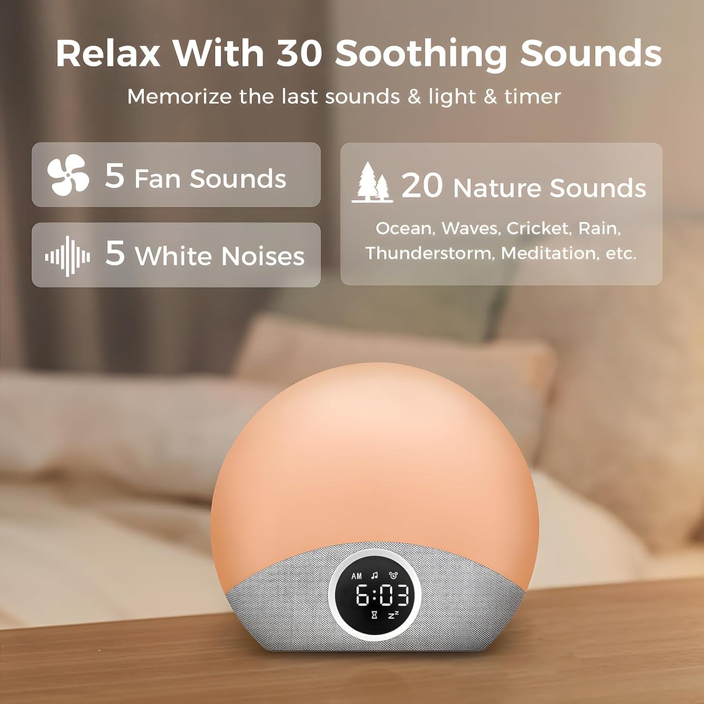 Dreamegg D23 2 in 1 Sunrise Sound Machine Alarm Clock in White Grey NEW
