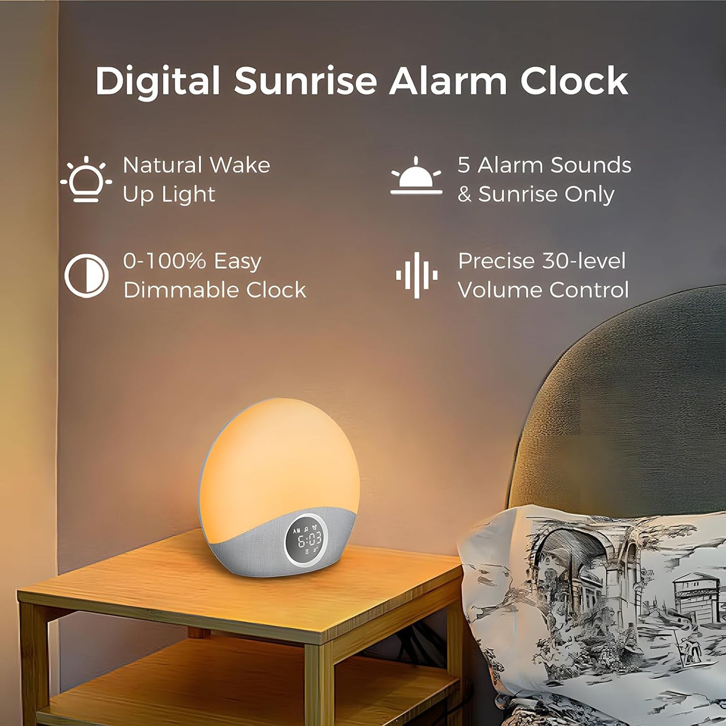 Dreamegg D23 2 in 1 Sunrise Sound Machine Alarm Clock in White Grey NEW