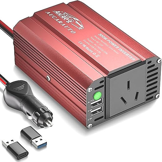 AUCARAUTO 300W Power Inverter 12V DC 240V AC With USB USB C Car Plug Adaptor