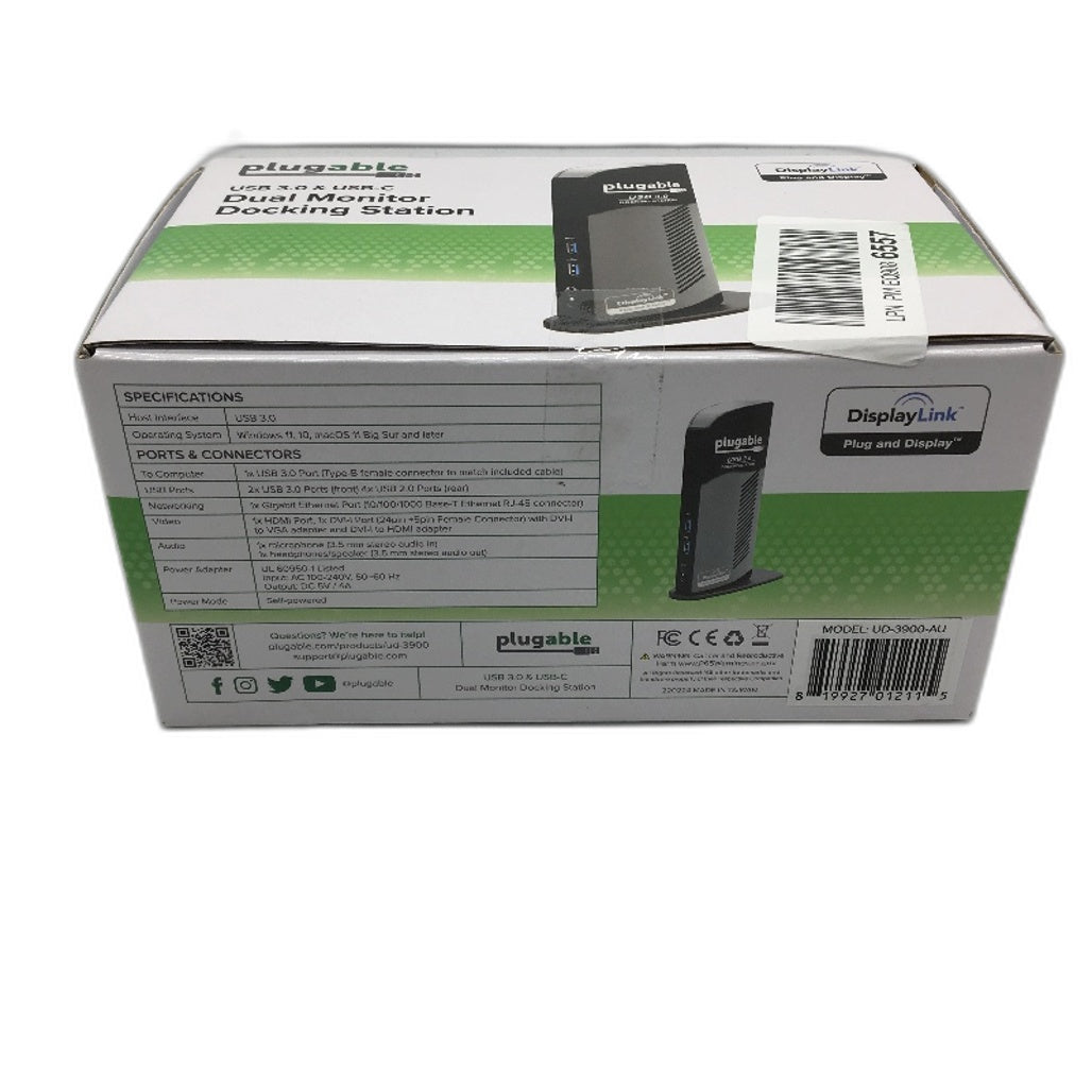 Plugable USB 3 0 USB C Dual Monitor Docking Station HDMI Gigabit Ethernet NEW