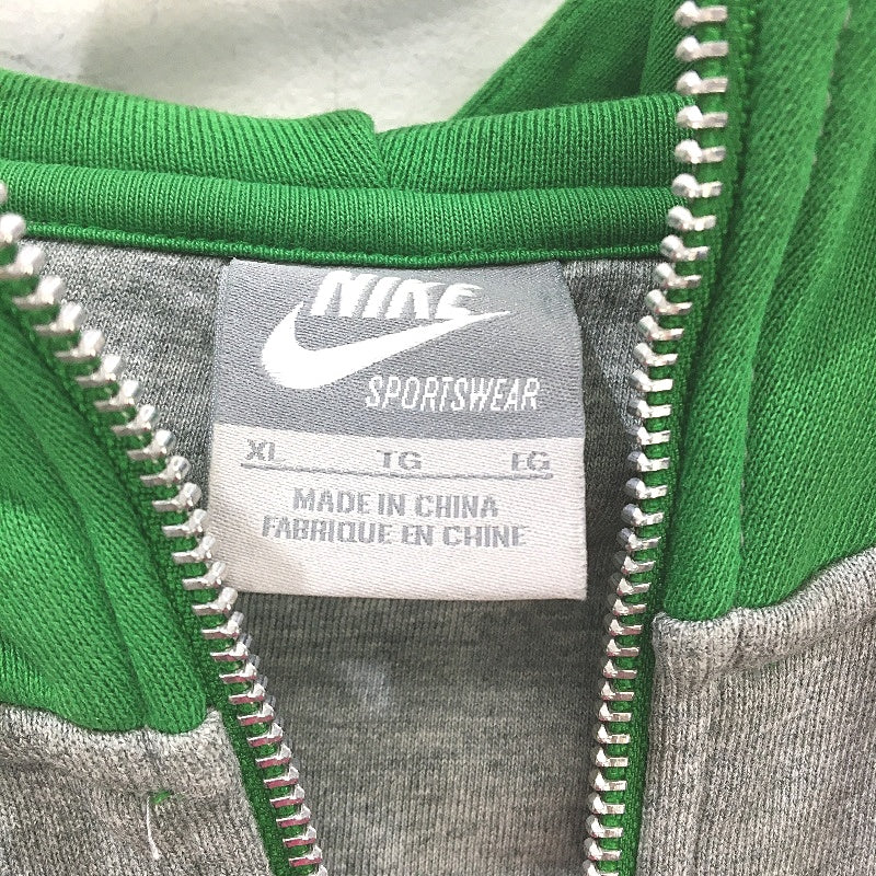 Nike Green & Grey Terry Lined Cotton Half Zip Hooded Jumper Hoodie Women Size XL
