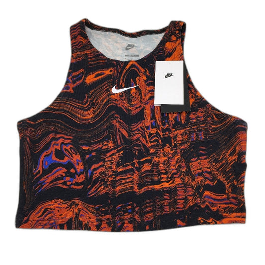 Nike Tight Fit Cropped Orange Black Marbled Tank Top Ladies Size Medium NEW