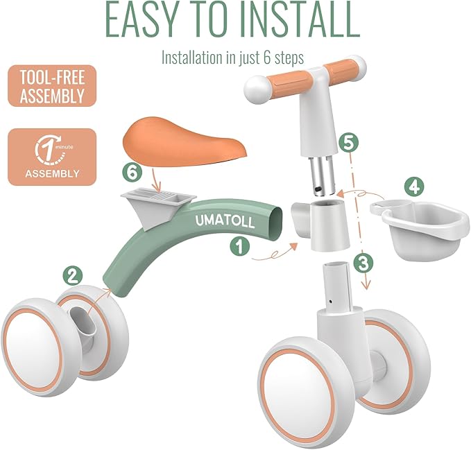 Umatoll Grey White Baby Balance 4 Wheel Bike Max 25kg for Ages 1+ NEW