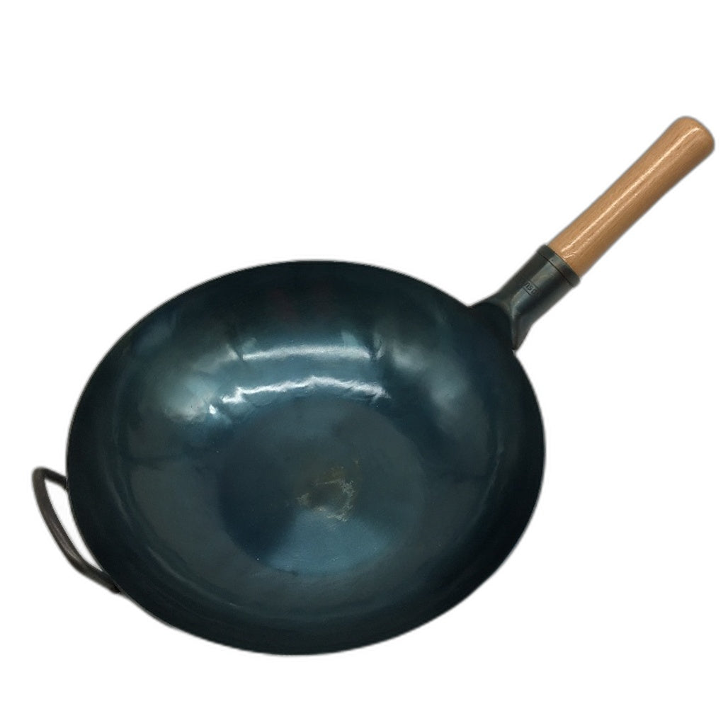Yosukata 34cm 13.5 Inch Blue Carbon Steel Pre-Seasoned Flat Bottom Wok NEW