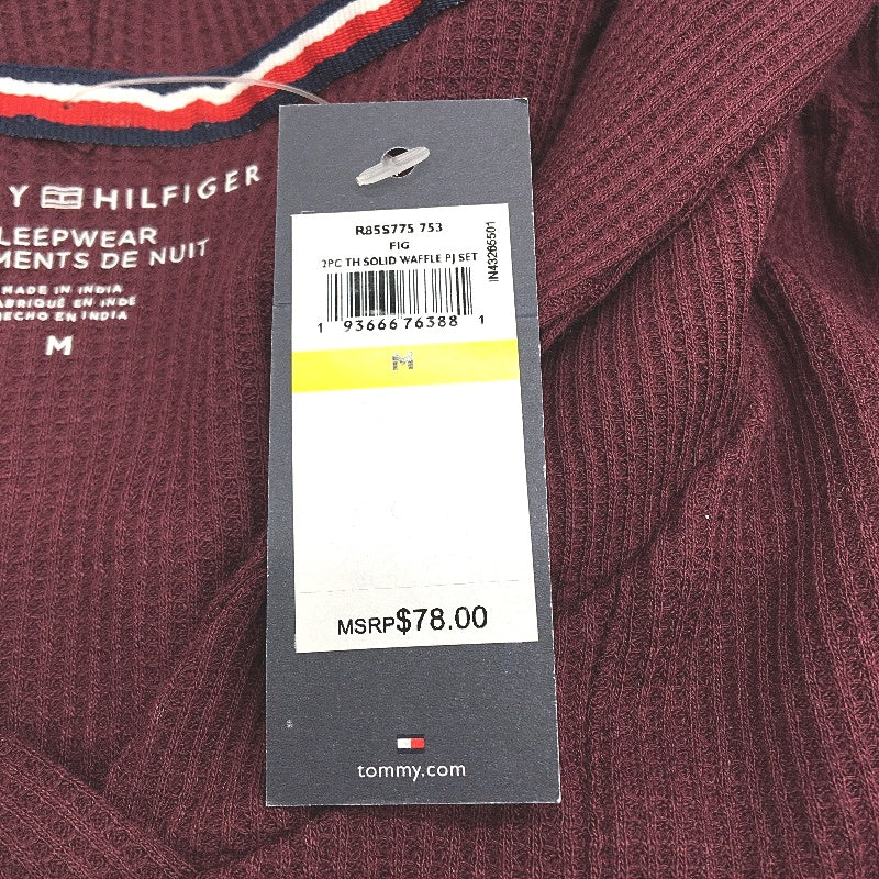 Tommy Hilfiger 2 Piece Solid Burgundy Waffle Pyjama Set Ladies Size Medium NEW