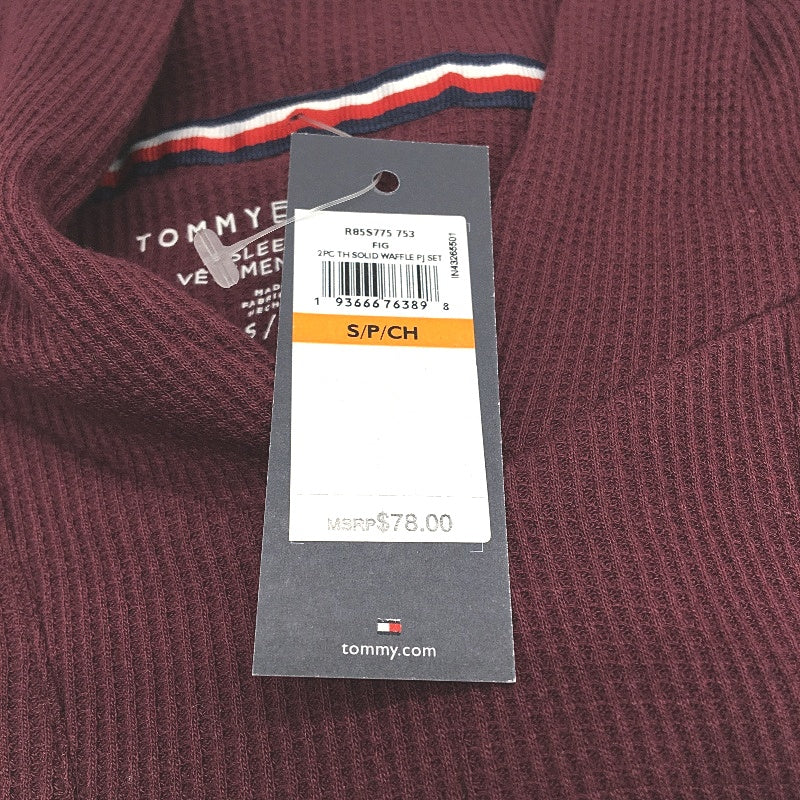Tommy Hilfiger 2 Piece Solid Burgundy Waffle Pyjama Set Ladies Size Small NEW